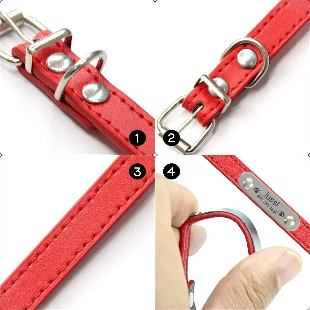 Personalized Dog Collar with Name Engraving – Anti-Lost PU Leather Collar for Dogs and Cats - BIG FRENCHIES