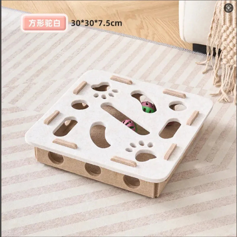 Cat Fun Box – Interactive Puzzle Toy for Indoor Cats, Scratching & Digging Activity Box with Bell Balls - BIG FRENCHIES