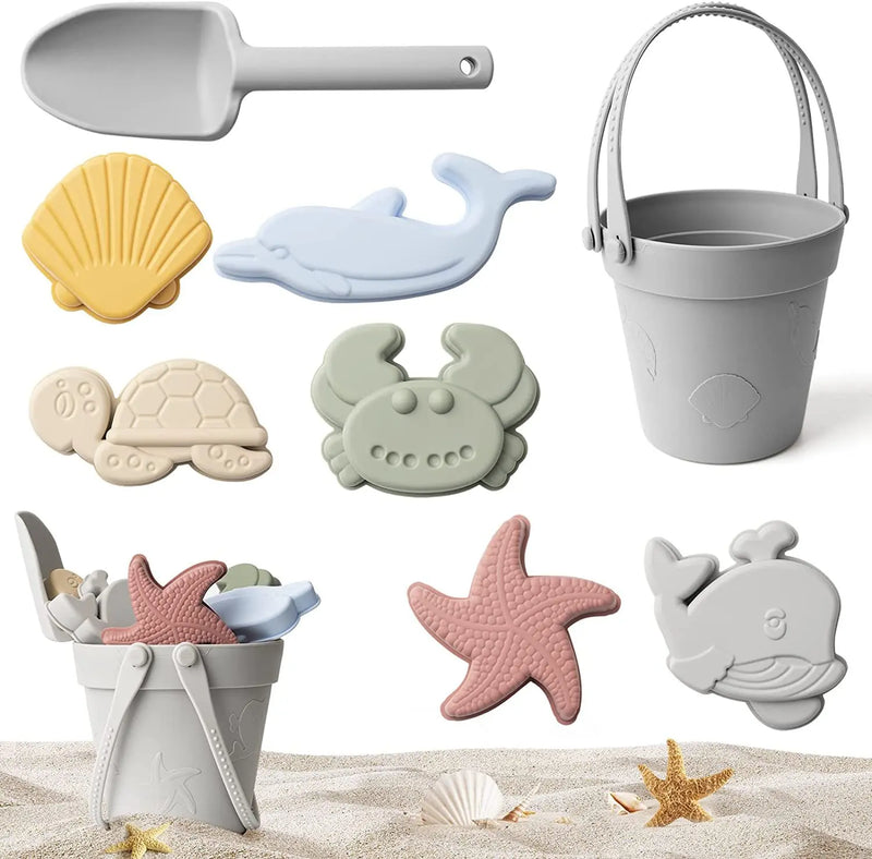 Silicone Beach Toys with Bucket, Shovel and Molds