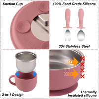 5PCS Baby Feeding Set Stainless Steel Plates with Silicone Sucker