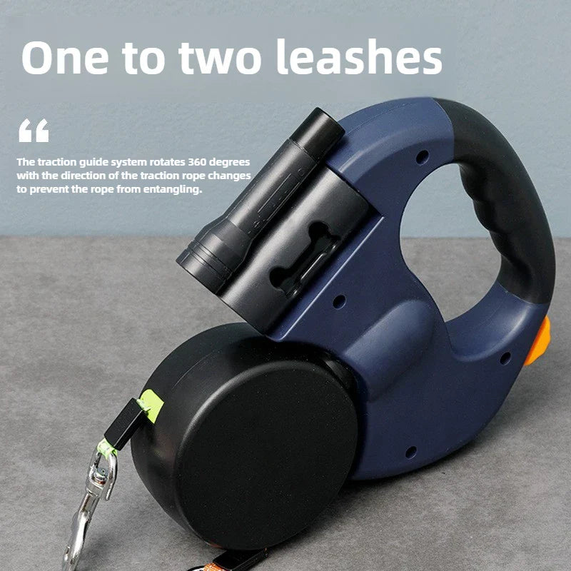 Premium 3M Retractable Double Dog Leash – Reflective 360° Swivel No-Tangle Lead with LED Lights for Small Dogs - BIG FRENCHIES