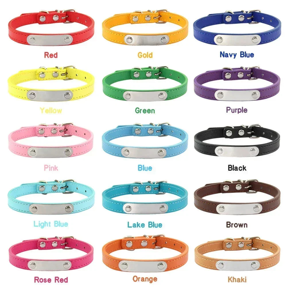 Personalized Dog Collar with Name Engraving – Anti-Lost PU Leather Collar for Dogs and Cats - BIG FRENCHIES