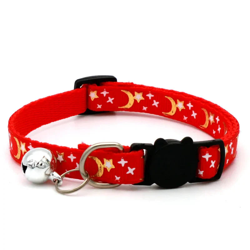 Cat Collar with Bell – Adjustable Star & Moon Pet Necklace