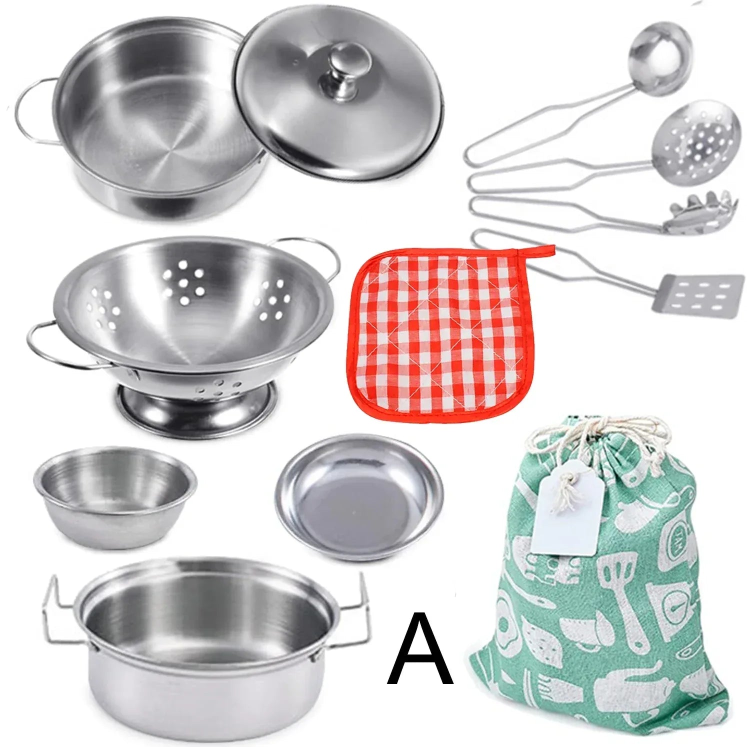 Stainless Steel Kids Kitchen Cookware Set – Pretend Play Cooking Toy - BIG FRENCHIES