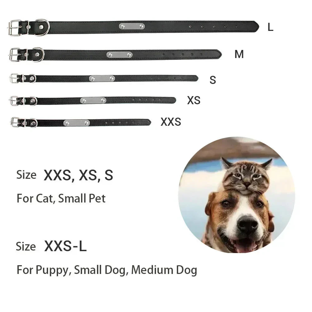 Personalized Dog Collar with Name Engraving – Anti-Lost PU Leather Collar for Dogs and Cats - BIG FRENCHIES