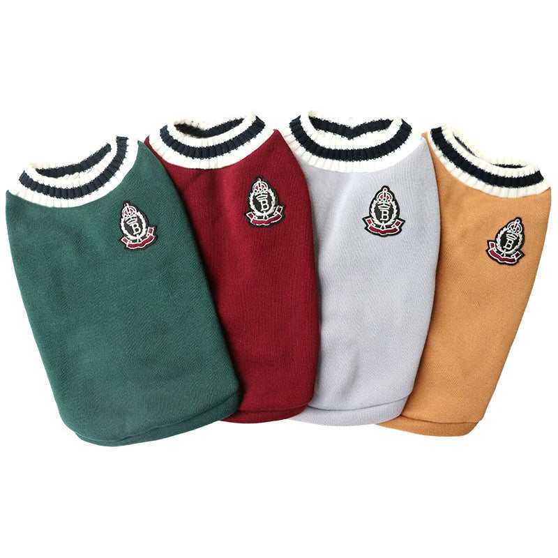 Small Dog Winter Sweater - V-Neck College Style Knitwear - BIG FRENCHIES