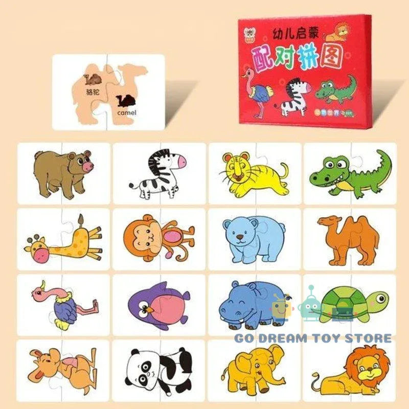32Pcs Toddler Matching Cards – Montessori Animal & Shape Puzzle Set - BIG FRENCHIES