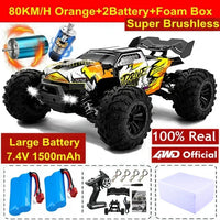 4WD RC Off-Road Car - 1:16 High-Speed Brushless Truck, 50-80KM/H, 4x4 Drift Racing Toy for Kids & Adults