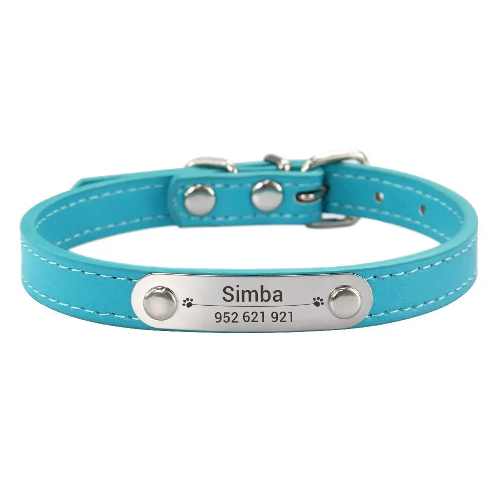 Personalized Dog Collar with Name Engraving – Anti-Lost PU Leather Collar for Dogs and Cats - BIG FRENCHIES