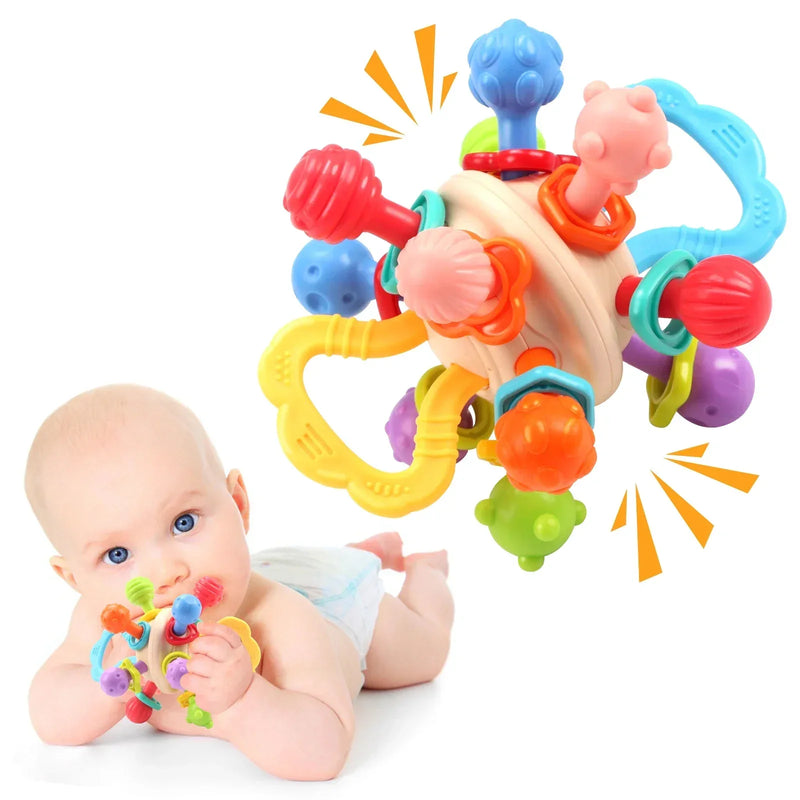 Baby Silicone Manhattan Ball – Soft Teether & Rattle Toy 0–12 Months - BIG FRENCHIES
