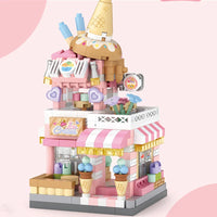 NEW Panda Pet Coffee Ice Cream Flower Shop Store Street View Food House Building Blocks Kit Girls Bricks Model Kids Toy Children