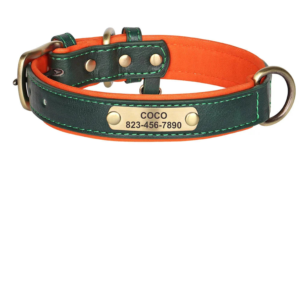 Personalized PU Leather Dog Collar with Custom Engraved ID Tag - BIG FRENCHIES