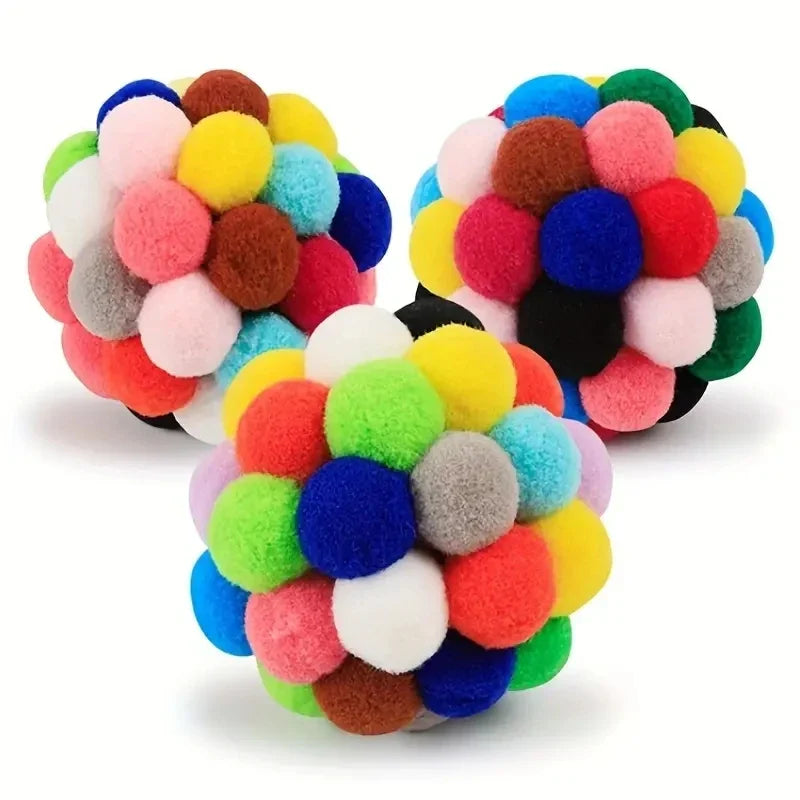 Cat Plush Bell Ball Toy – Colorful Woolen Self-Play Ball - BIG FRENCHIES