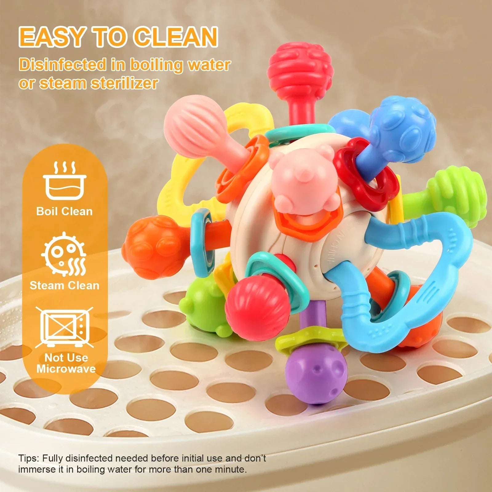 Baby Silicone Manhattan Ball – Soft Teether & Rattle Toy 0–12 Months - BIG FRENCHIES