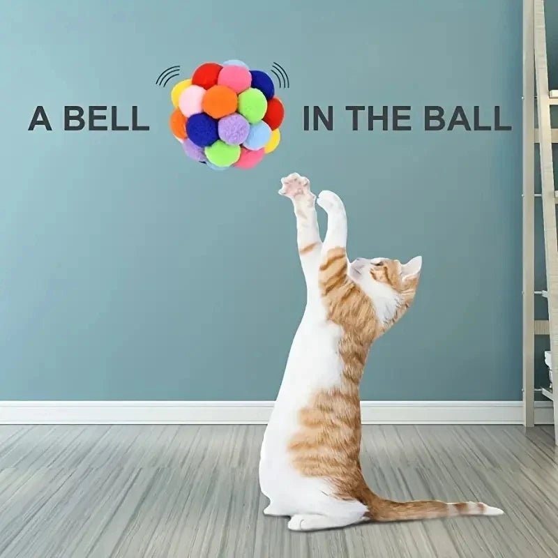 Cat Plush Bell Ball Toy – Colorful Woolen Self-Play Ball - BIG FRENCHIES