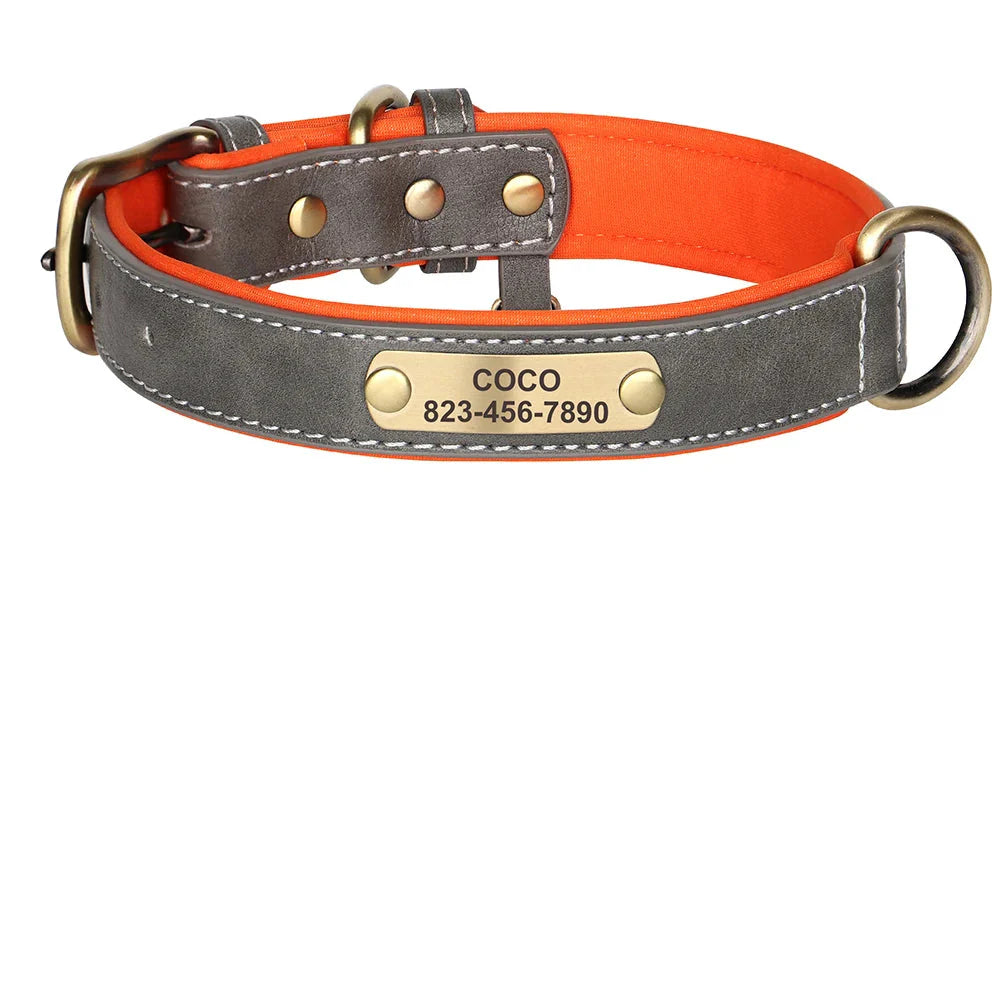 Personalized PU Leather Dog Collar with Custom Engraved ID Tag - BIG FRENCHIES