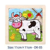 11cm/4.33in Kids Wooden Jigsaw Puzzle Games Cartoon Animal Vehicle Pattern Children Montessori Educational Toys
