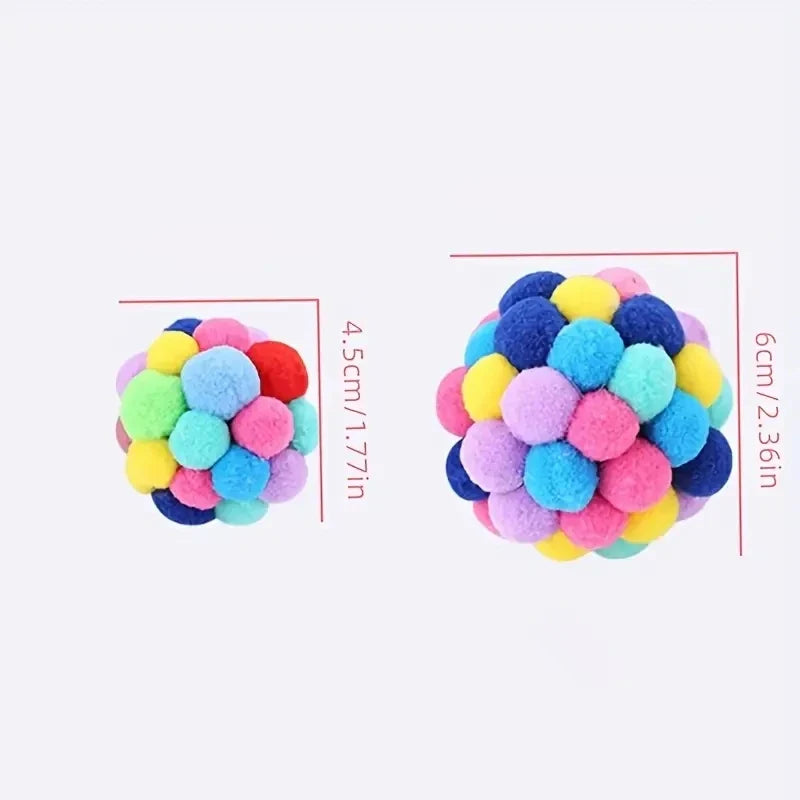 Cat Plush Bell Ball Toy – Colorful Woolen Self-Play Ball - BIG FRENCHIES