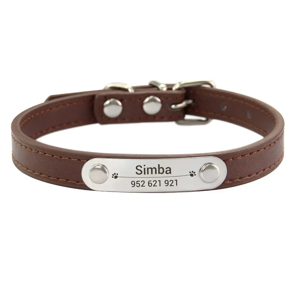 Personalized Dog Collar with Name Engraving – Anti-Lost PU Leather Collar for Dogs and Cats - BIG FRENCHIES