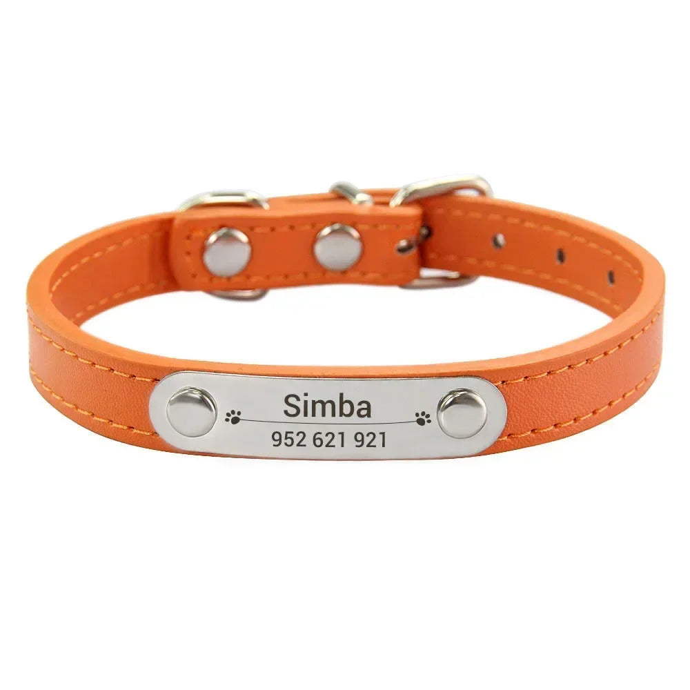 Personalized Dog Collar with Name Engraving – Anti-Lost PU Leather Collar for Dogs and Cats - BIG FRENCHIES