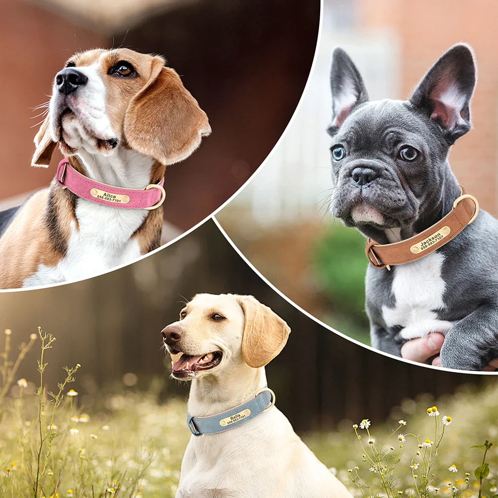 Personalized PU Leather Dog Collar with Custom Engraved ID Tag - BIG FRENCHIES