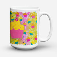 Cupcake Ceramic Coffee Mug 15 oz Decorative Large C Handle Mug Cup for Tea, Cocoa Hot Chocolate