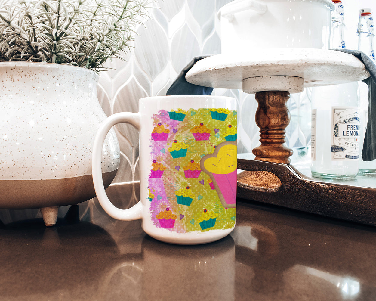 Cupcake Ceramic Coffee Mug 15 oz Decorative Large C Handle Mug Cup for Tea, Cocoa Hot Chocolate