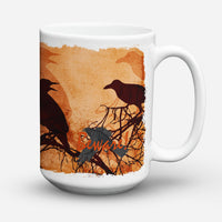 Beware of the Black Crows Halloween Ceramic Coffee Mug 15 oz Decorative Large C Handle Mug Cup for Tea, Cocoa Hot Chocolate