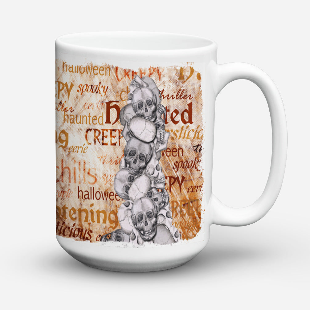 Creepy, Haunted and Frightful with skulls Halloween Ceramic Coffee Mug 15 oz Decorative Large C Handle Mug Cup for Tea, Cocoa Hot Chocolate