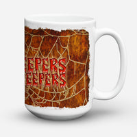 Jeepers Creepers with Bat and Spider web Halloween Ceramic Coffee Mug 15 oz Decorative Large C Handle Mug Cup for Tea, Cocoa Hot Chocolate