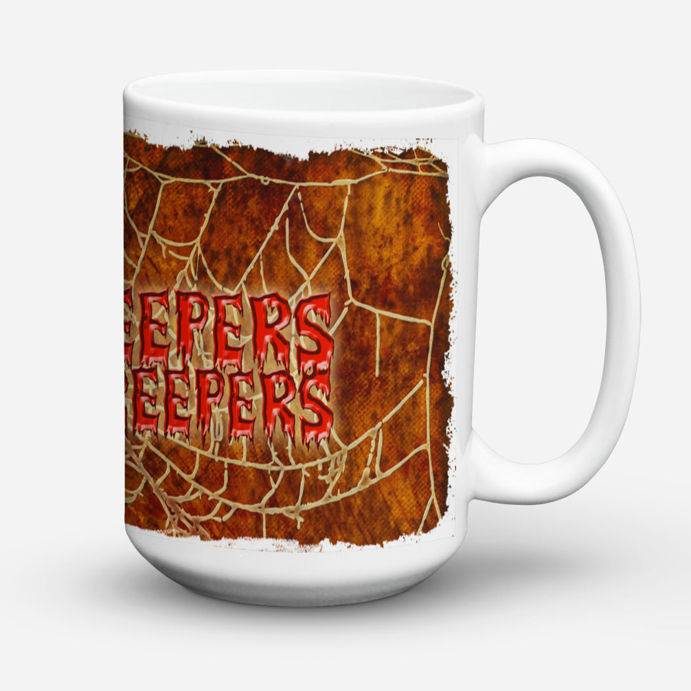 Jeepers Creepers with Bat and Spider web Halloween Ceramic Coffee Mug 15 oz Decorative Large C Handle Mug Cup for Tea, Cocoa Hot Chocolate