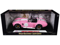 1965 Shelby Cobra 427 S/C Pink with White Stripes with Printed Carroll Shelby Signature's on the Trunk 1/18 Diecast Model Car by Shelby Collectibles