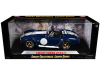 1965 Shelby Cobra 427 S/C Dark Blue Metallic with White Stripes with Printed Carroll Shelby's Signature on the Trunk 1/18 Diecast Model Car by Shelby Collectibles