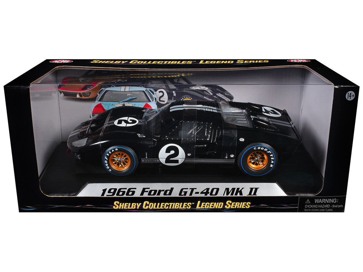 1966 Ford GT-40 MK II #2 Black 1/18 Diecast Model Car by Shelby Collectibles