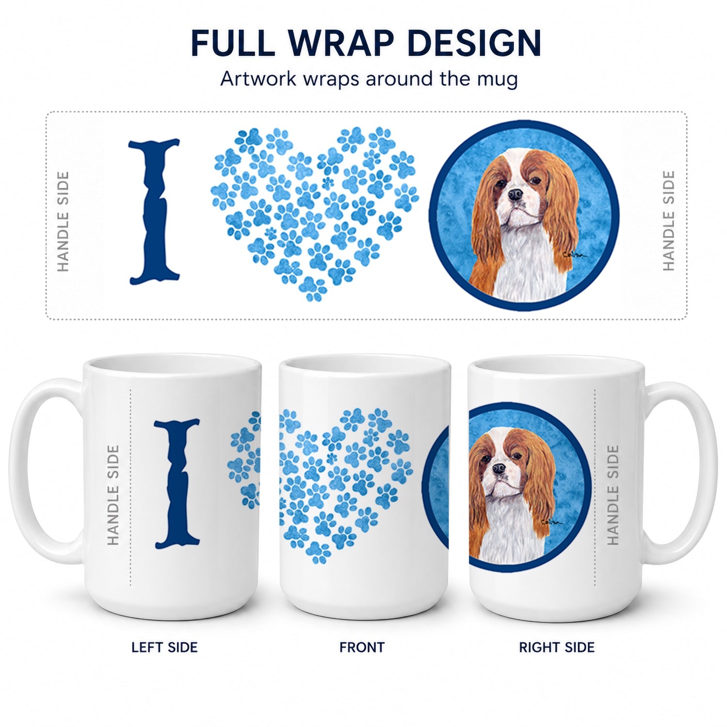 Blue Cavalier Spaniel Ceramic Coffee Mug 15 oz Decorative Large C Handle Mug Cup for Tea, Cocoa Hot Chocolate