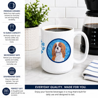 Blue Cavalier Spaniel Ceramic Coffee Mug 15 oz Decorative Large C Handle Mug Cup for Tea, Cocoa Hot Chocolate