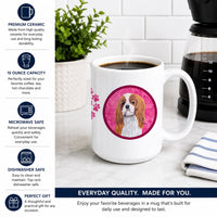 Pink Cavalier Spaniel Ceramic Coffee Mug 15 oz Decorative Large C Handle Mug Cup for Tea, Cocoa Hot Chocolate