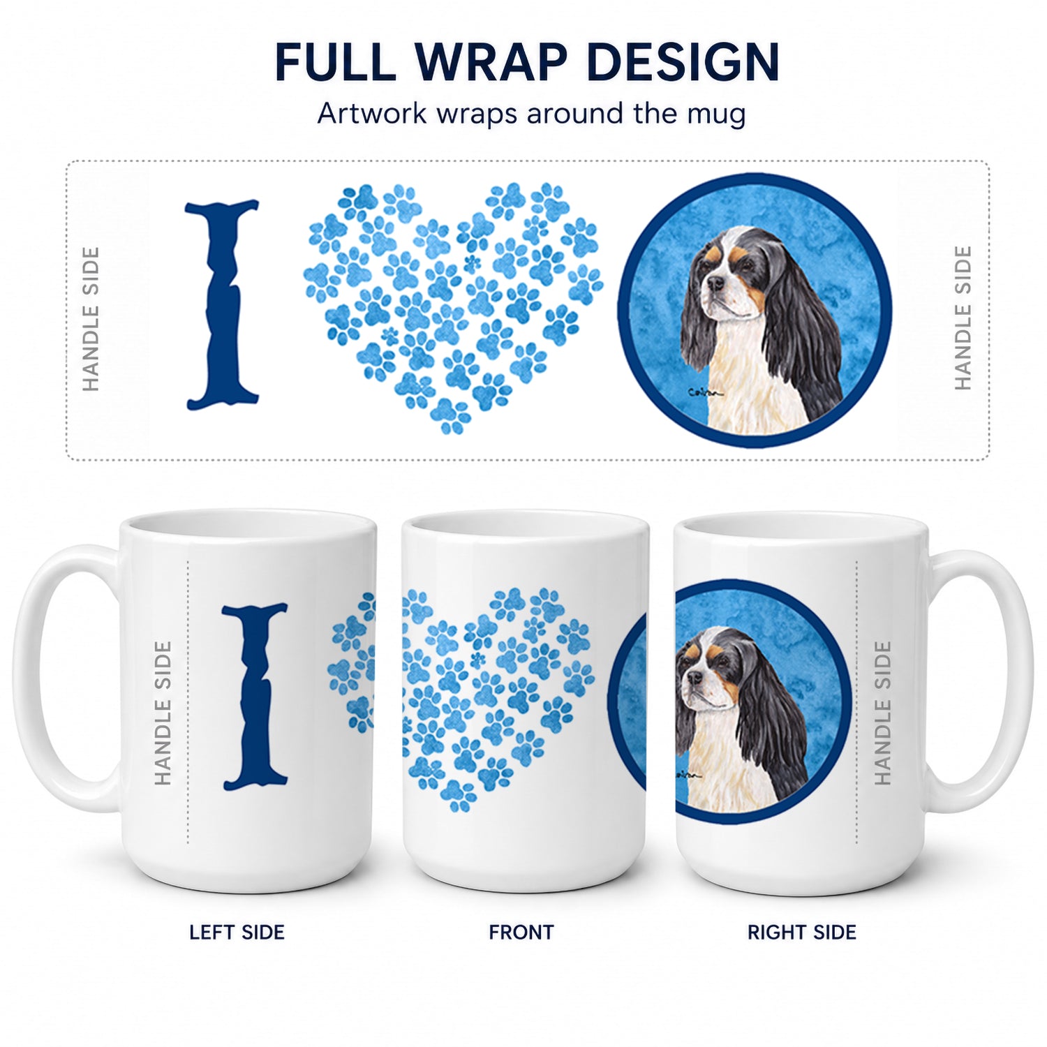 Blue Cavalier Spaniel Ceramic Coffee Mug 15 oz Decorative Large C Handle Mug Cup for Tea, Cocoa Hot Chocolate