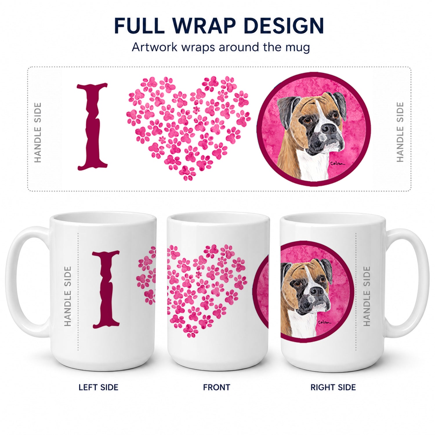 Pink Boxer Ceramic Coffee Mug 15 oz Decorative Large C Handle Mug Cup for Tea, Cocoa Hot Chocolate