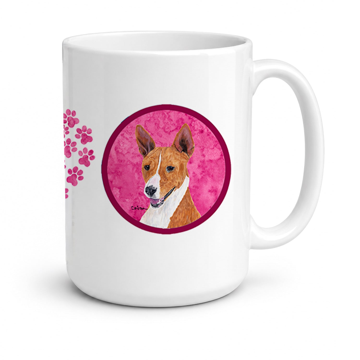 Pink Basenji Ceramic Coffee Mug 15 oz Decorative Large C Handle Mug Cup for Tea, Cocoa Hot Chocolate