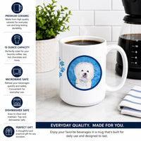 Blue Bichon Frise Ceramic Coffee Mug 15 oz Decorative Large C Handle Mug Cup for Tea, Cocoa Hot Chocolate