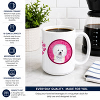 Pink Bichon Frise Ceramic Coffee Mug 15 oz Decorative Large C Handle Mug Cup for Tea, Cocoa Hot Chocolate