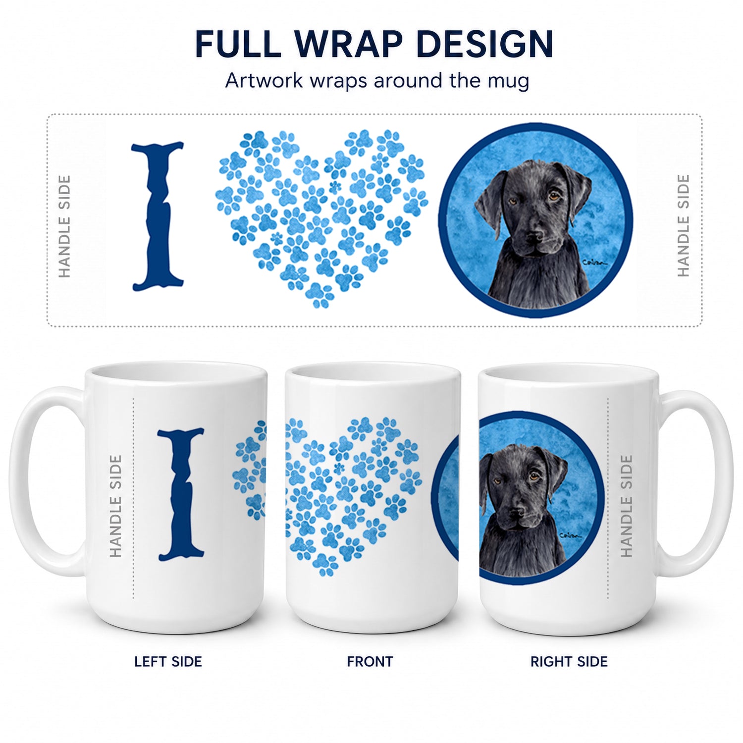 Blue Labrador Ceramic Coffee Mug 15 oz Decorative Large C Handle Mug Cup for Tea, Cocoa Hot Chocolate