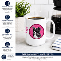 Pink Border Collie Ceramic Coffee Mug 15 oz Decorative Large C Handle Mug Cup for Tea, Cocoa Hot Chocolate