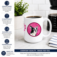 Pink Boston Terrier Ceramic Coffee Mug 15 oz Decorative Large C Handle Mug Cup for Tea, Cocoa Hot Chocolate