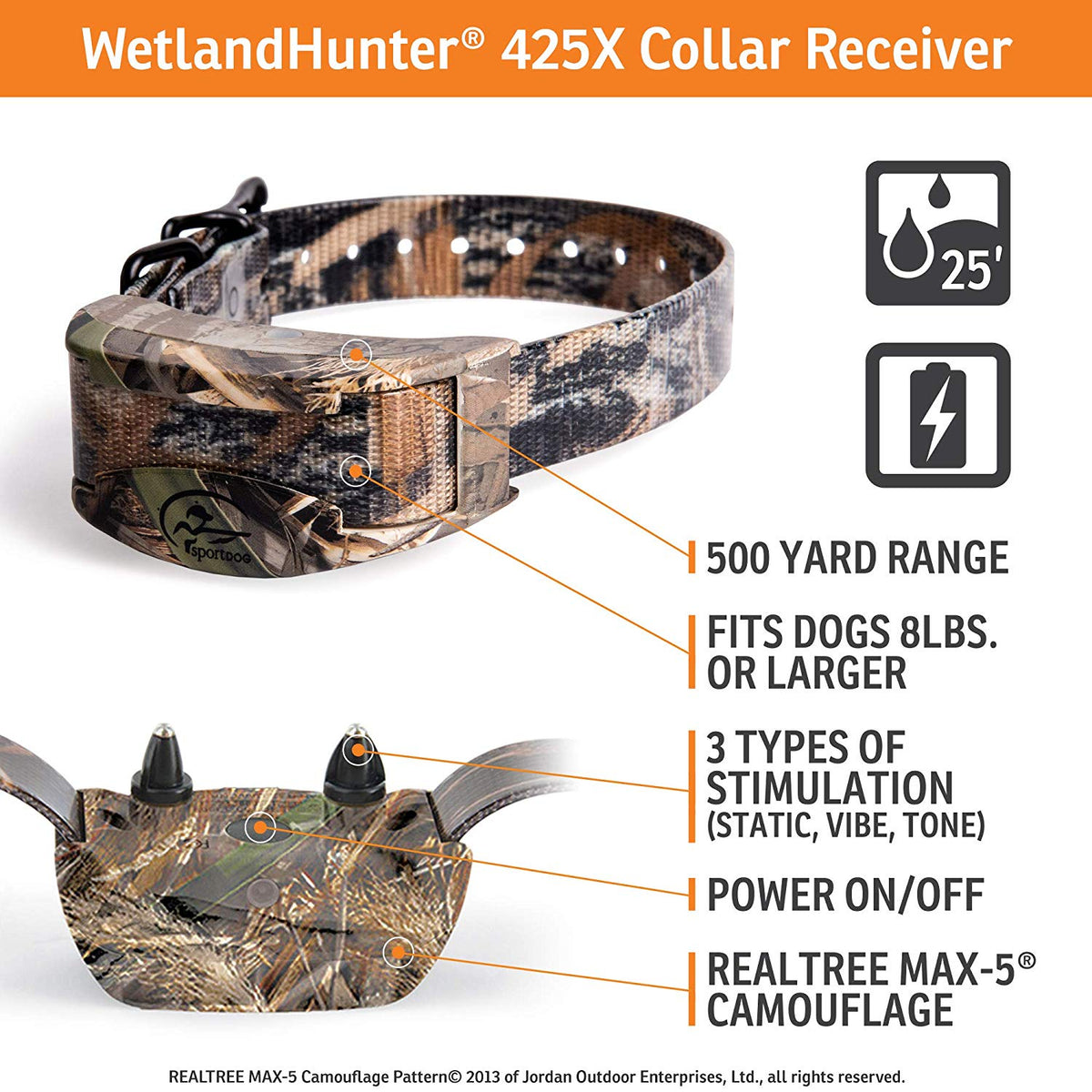 SportDOG WetlandHunter X-Series 425 SD-425XCAMO Training Collar in Realtree Max-5 Camo, 500-Yard Range