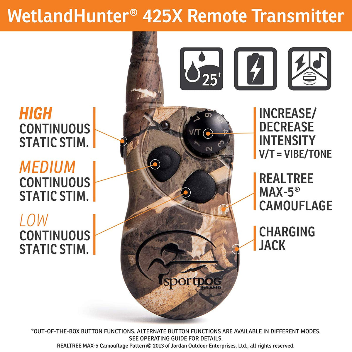 SportDOG WetlandHunter X-Series 425 SD-425XCAMO Training Collar in Realtree Max-5 Camo, 500-Yard Range
