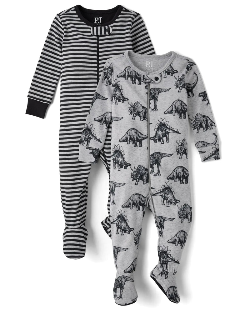 The Childrens Place Baby Boys and Toddler Long Sleeve 100% Cotton Zip-Front One Piece Footed Pajama Dino 2-Pack 0-3 Months - # BAAA81810004 - BIG FRENCHIES