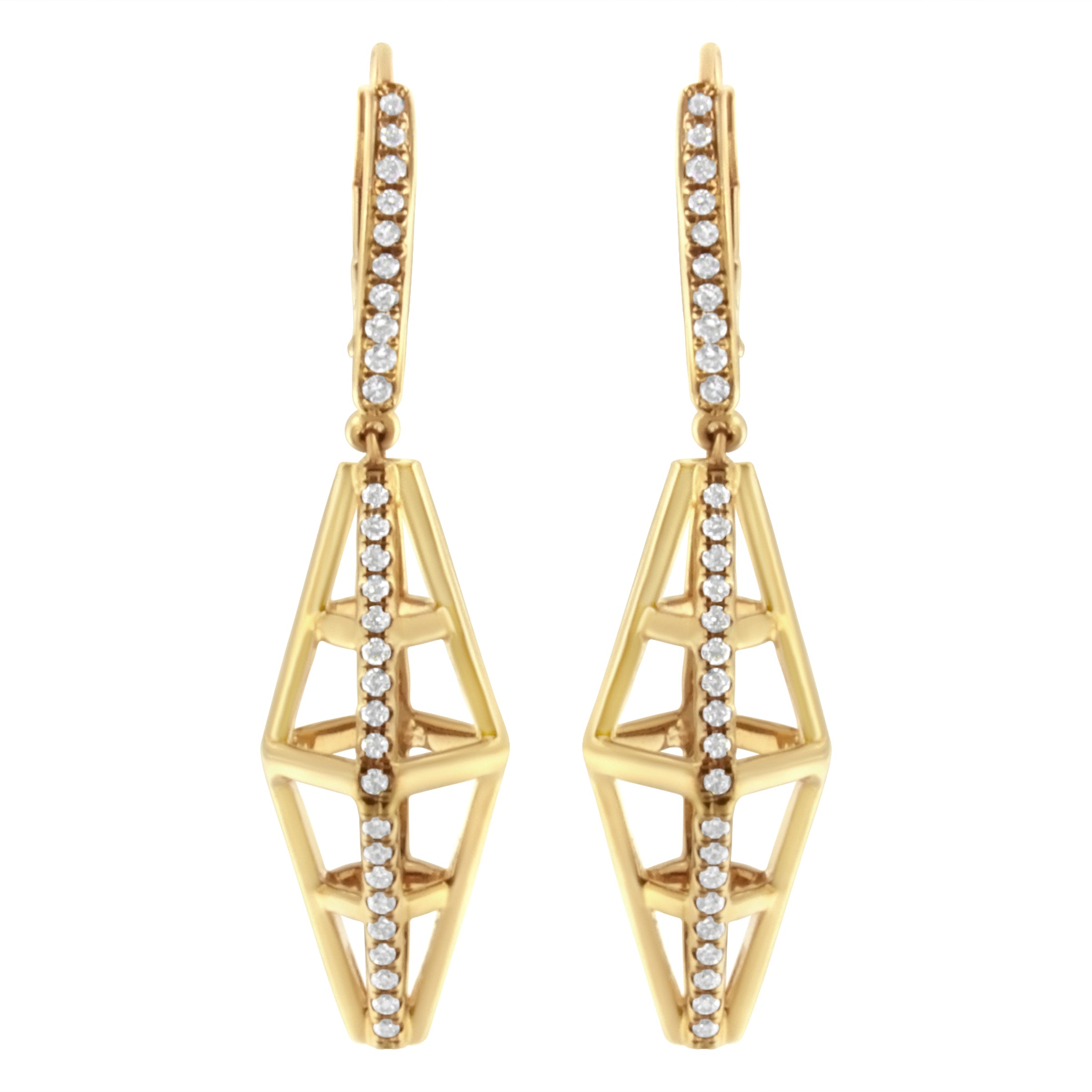 14K Yellow Gold 5/8 Cttw Diamond Geometrical Pillar Drop and Dangle Earrings (G-H Color, SI1-SI2 Clarity)