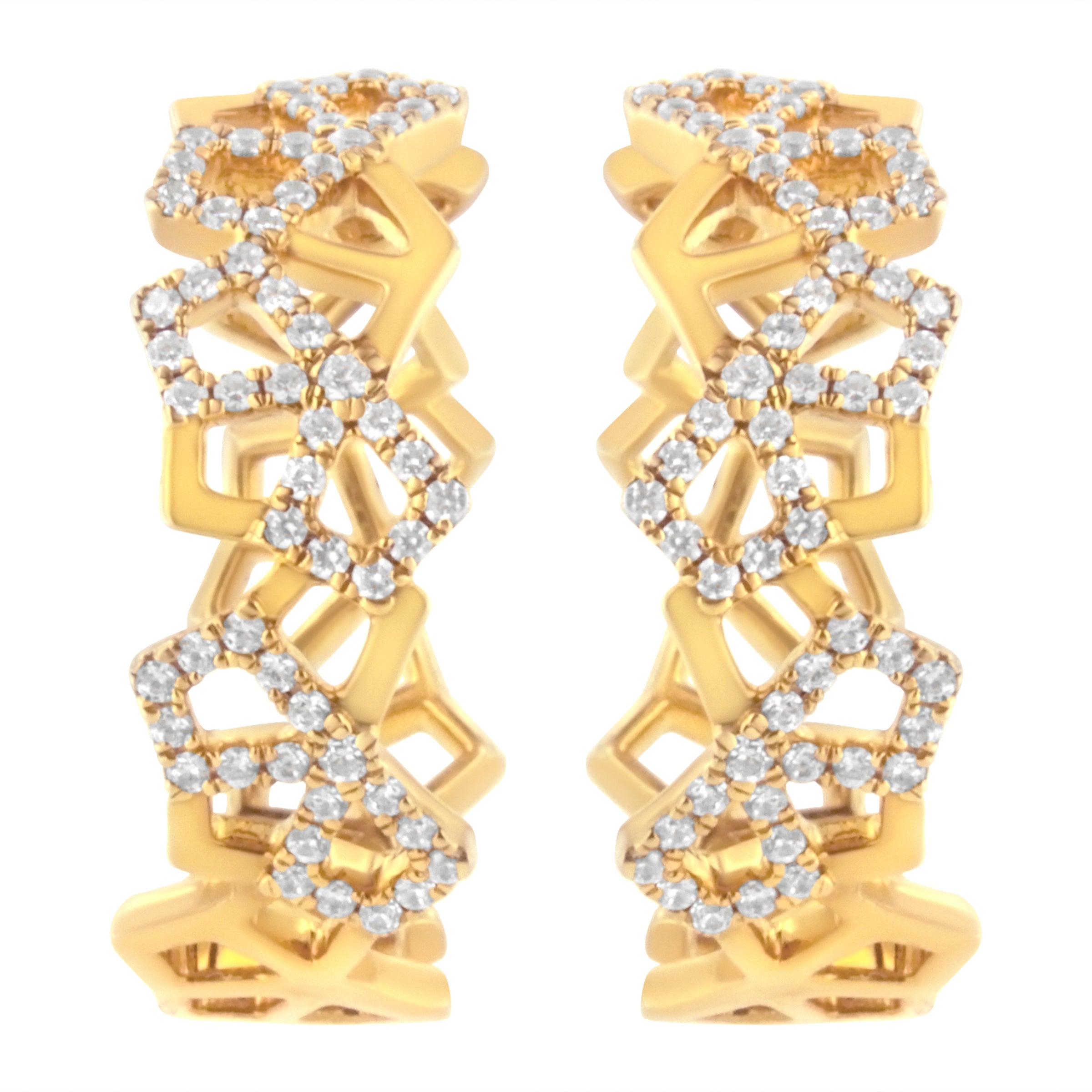 14K Yellow Gold 3/4 Cttw Diamond Honeycomb Hoop Earrings (G-H Color, SI1-SI2 Clarity) - 24MM